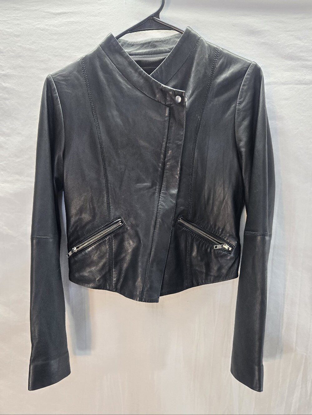 VEDA Women's P/XS Moto Jacket Black Lambskin Leather